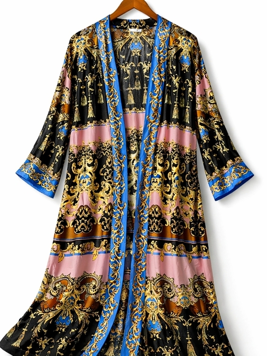 Free People Sweaters - Free People Let’s Dance Kimono Duster L Boho Baroque Print Open Front